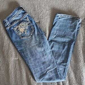 Grace Light Blue Boot Cut Jeans with Floral Embroidery